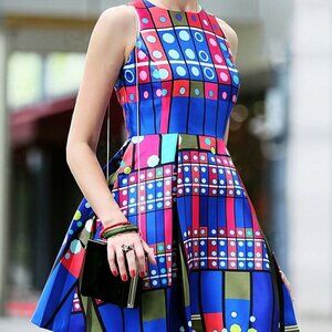 Peter Pilotto Blue Multi Silk Mikado Circle Dress